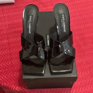 Dolce & Gabbana Glossy Black Strappy Heels